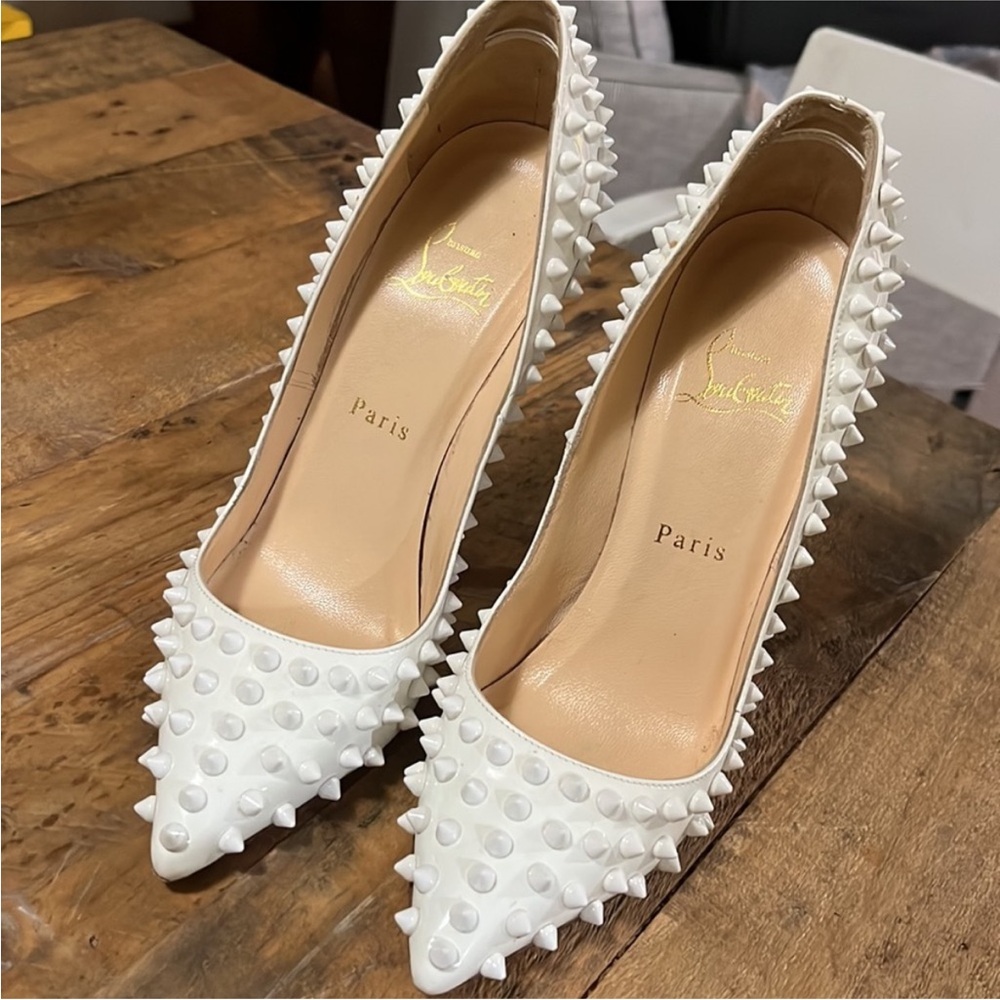 Christian Louboutin Studded White Pigalle 120 Patent 37 - Picture 4 of 15